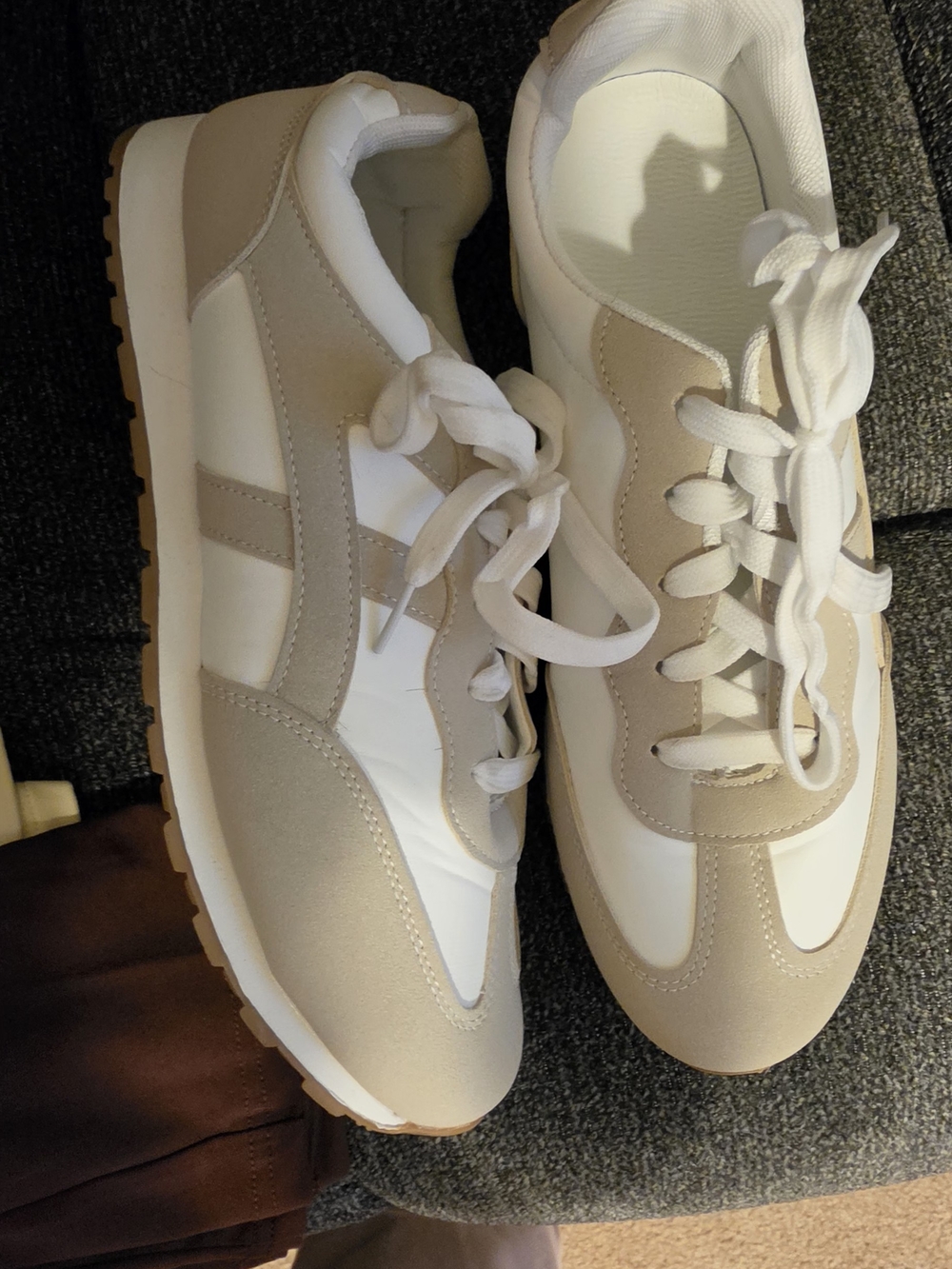 SHEIN White and Beige Retro Runner Sneakers